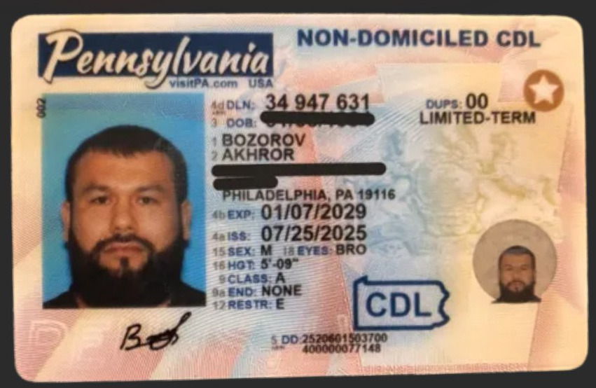 Akhror Bozorov Commercial Driver's License